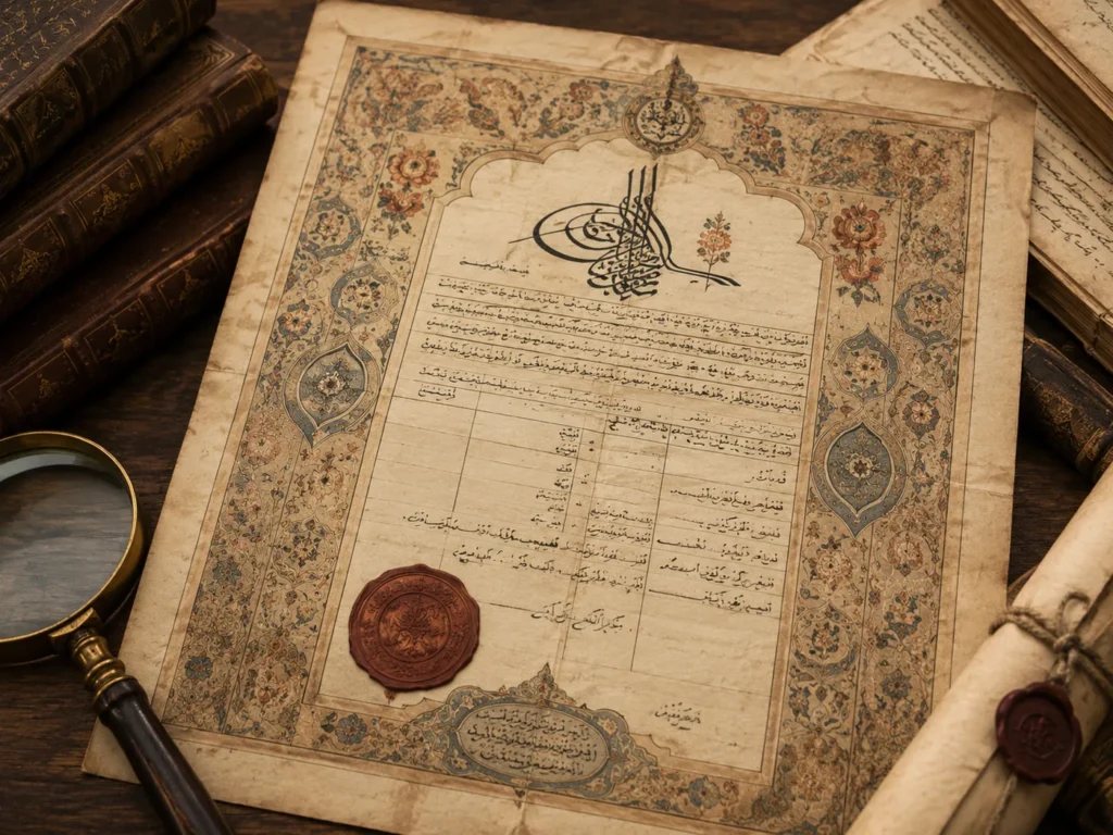وثيقة تاريخية مزخرفة وختم معدّان للدراسة